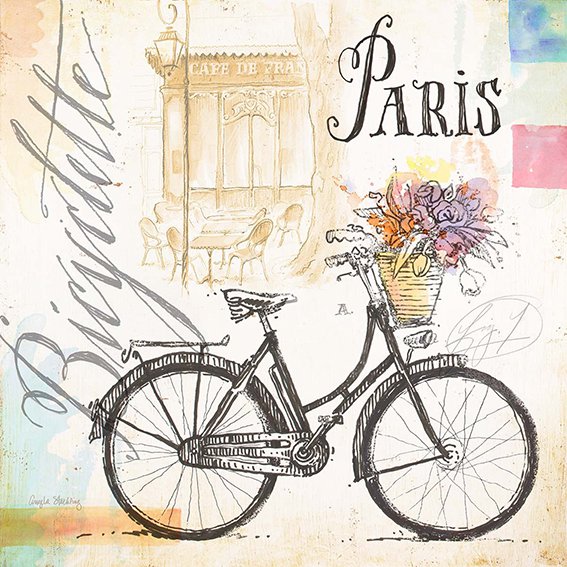 постер париж велосипед рисунок акварель текстурная бумага