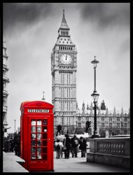 Черно белый постер - Телефонная будка в Лондоне