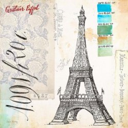 Постер париж эйфелева башня коллаж акварель текстурная бумага